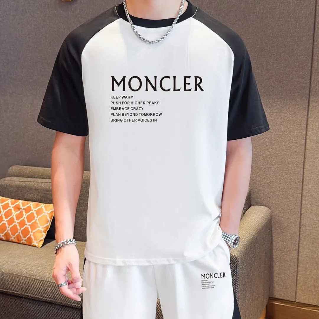 P570 Brand [MONCLER Mouth Covered] 2025 round neck short-sleeved shorts suit. The pure cotton fabric upper body will not be stuffy, the smooth and comfortable skin-friendly effect is more breathable, the fabric has its own texture, classic logo technology, a new interpretation from a unique angle, fashionable and versatile choice! Size: M-3XL (maximum wear: 190 pounds)