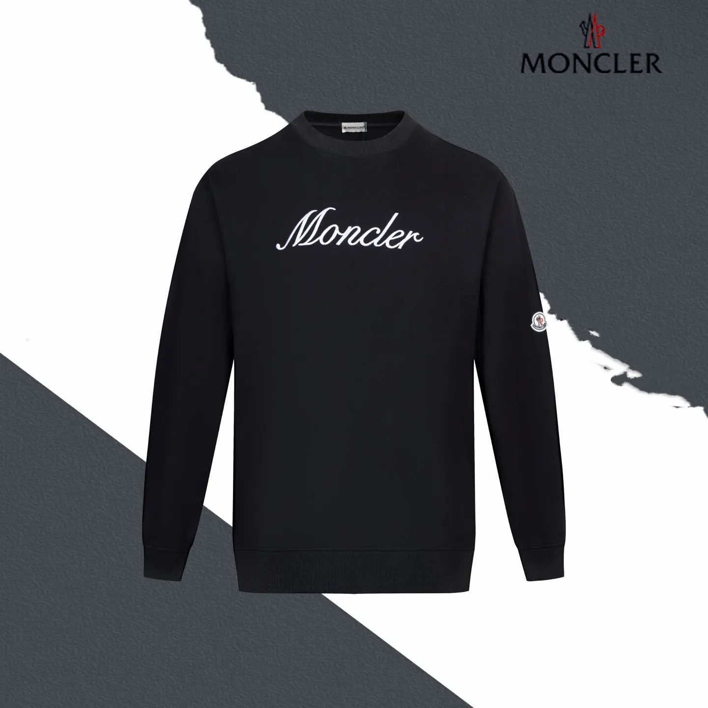 P230 model number SL334 MONCLER masked letter logo embroidered round neck sweatshirt. The fabric is made of 400g terry terry with a high weight of 95 cotton 5 hydrogen fiber 1×1 double yarn. It will not deform after washing for a lifetime. The same style for men and women. Official website details are the same. Full set of packaging. Complete three standards. Moisture-proof paper. Distinguish market currency. Feel free to compare OS version. Can wear up to 200 pounds. The upper body is comfortable and stylish. Color: black and white. Size: S-XL