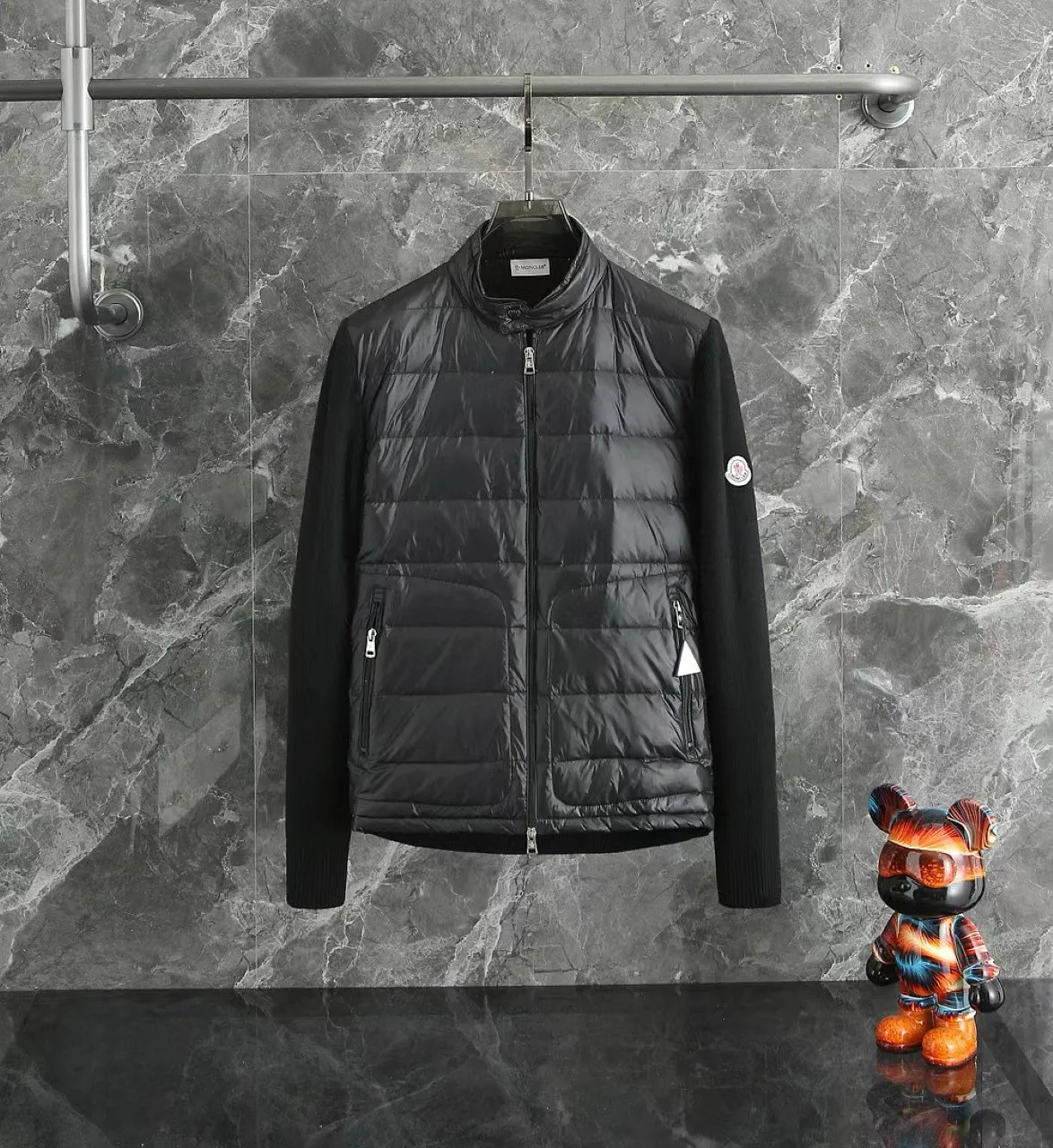P700 9020# Spot Moncler Moncler 25 new men's wool knitted stitching stand-up collar thin down jacket