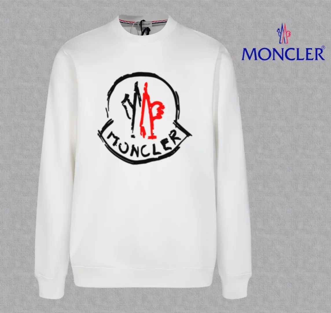 P210 High-version sweatshirt) [Long-term stock] 〖𝐌𝐎𝐍𝐂𝐋𝐄𝐑~Mask〗 Made of 440g heavy-weight fabric. It is different from the market currency. It can be matched with any variety and is properly handsome. 😎The whole dress is made of double waistcoats. The double waistcoats make the whole dress more three-dimensional. Not ordinary factories can do such fine work. 2025 Spring catwalk version of the T stage, on sale at the counter, exquisitely printed round neck terry sweatshirt, high-end double-ply cotton, custom-made stretch ribs, dyed in the same vat, complete with three standards, matched with digital printing patterns and very breathable, same style for men and women, color: black, white, apricot, size: S M L XL 2XL
