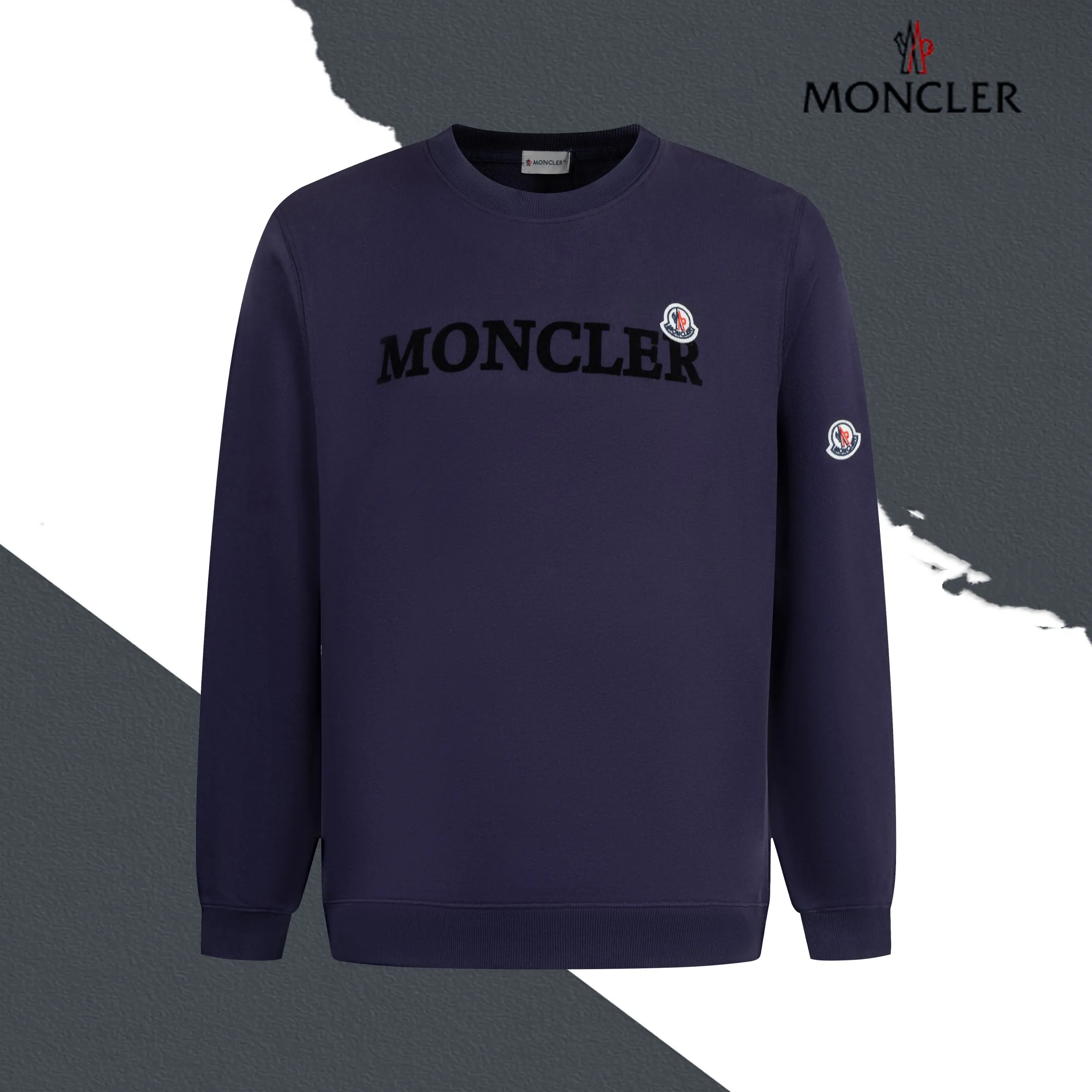 P220 model number SL213 MONCLER masked flocked letter small label round neck sweatshirt, black and hidden two colors, the fabric is made of 400g terry, high weight 95 cotton 5 hydrogen fiber 1×1 double yarn, it will not deform after washing for a lifetime, the same style for men and women, the official website details are the same, full set of packaging, complete three labels, moisture-proof paper, different market currency, feel free to compare OS version, can wear up to 220 pounds without pressure, the upper body is comfortable and stylish, color: black, hidden Size: S-XL