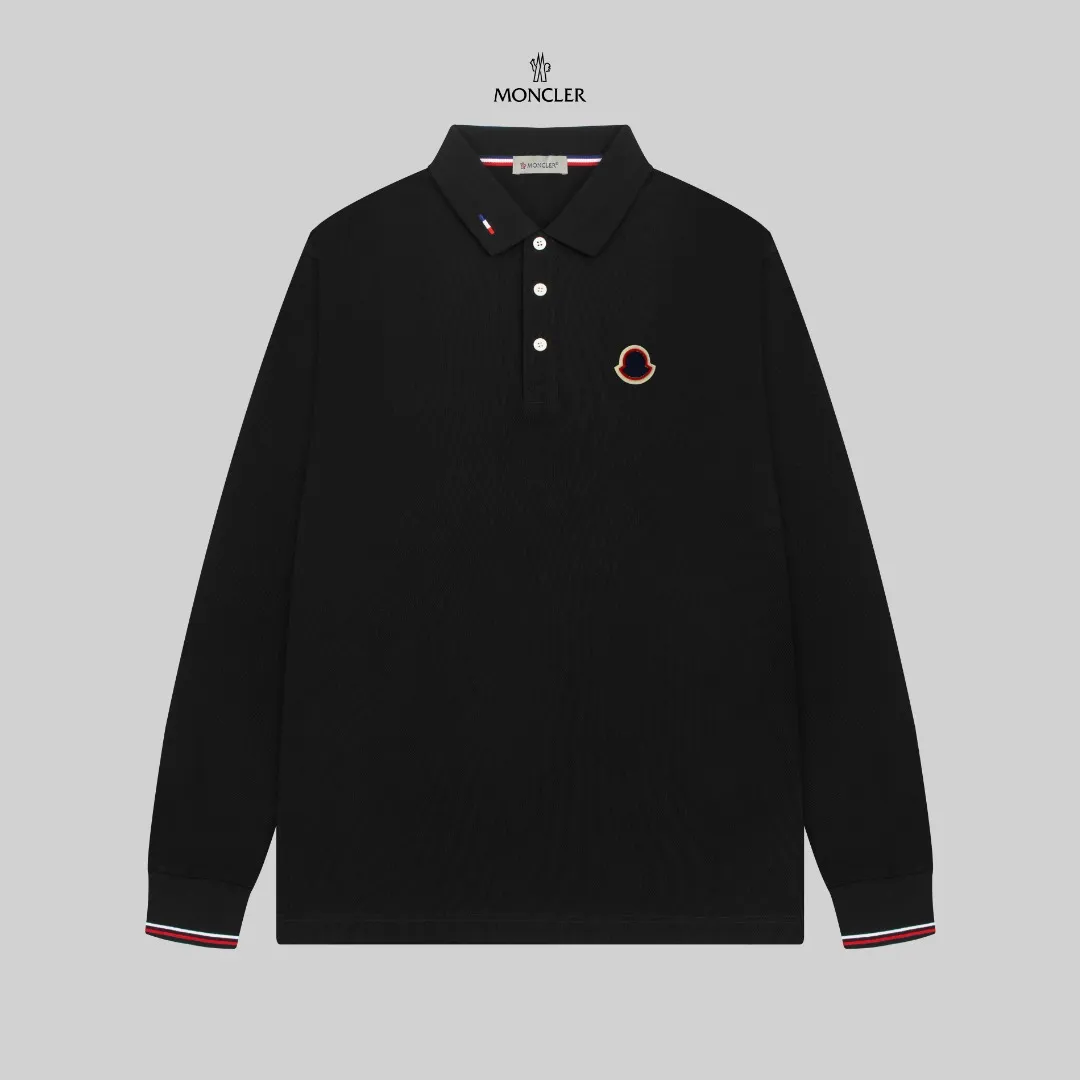 P210 MONCLER/Mask 25SS new logo embroidered lapel long-sleeved Polo shirt.  A simple yet refined T-shirt. The best item to create a modern and elegant look. Excellent channel product! Customer-supplied Piquet porous fiber pique cotton fabric, which can be called a "breathing fabric."  The unparalleled texture is inseparable from the exquisite materials used in craft tailoring. The craft knitted quilted design makes the hand feel extremely smooth and delicate without any roughness. The original logo design is more luxurious and noble. The upper body is comfortable and classy. The hand feels very smooth and soft. It can be easily controlled regardless of business, fashion or leisure. The age span is very large, which conforms to the trendy and practical dressing customs. It is the first choice for senior urban fashion people.  Black/white/Tibetan orchid Size: M~3XL