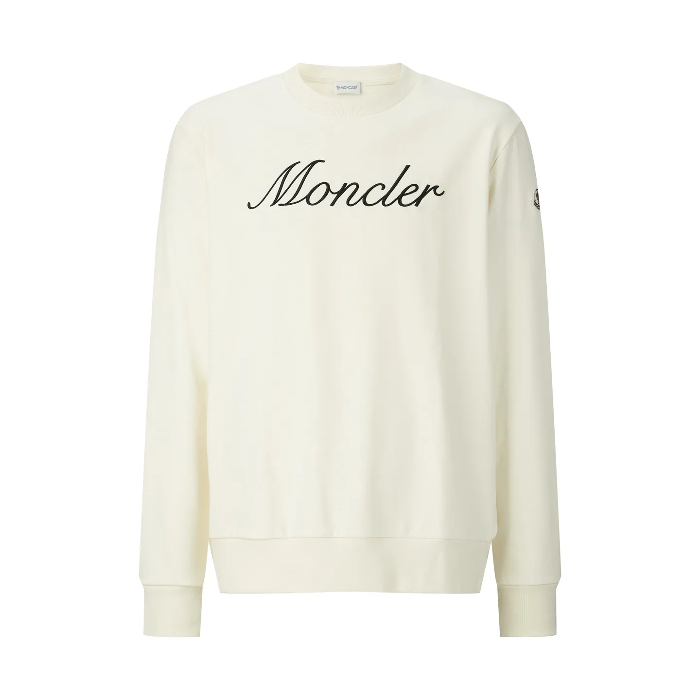 P360 MONCLER Covered Mouth Embroidered Armband Sweatshirt Fabric: Made of 380g brushed sweatshirt terry, the fabric is brushed to make the surface feel softer and smoother. The thread is matched with 1*1 double yarn thread.  Craftsmanship: Embroidery uses 3D multi-dimensional embroidery, embellished with connected brand embroidered letters. The armband is made of sheepskin composite embroidery technology.  Made from soft cotton fleece, this sweatshirt is suitable for all seasons. Round neck design, embellished with logo embroidery, inspired by college baseball uniforms. Round neck made of cotton fleece fabric Logo embossed and embroidered Accessories: Customized 1:1 washed logo Accessories: Customized 1:1 embroidered armband Craftsmanship: Customized 1:1 three-dimensional embroidery Size: S-M-L-XL Color: Black-Apricot
