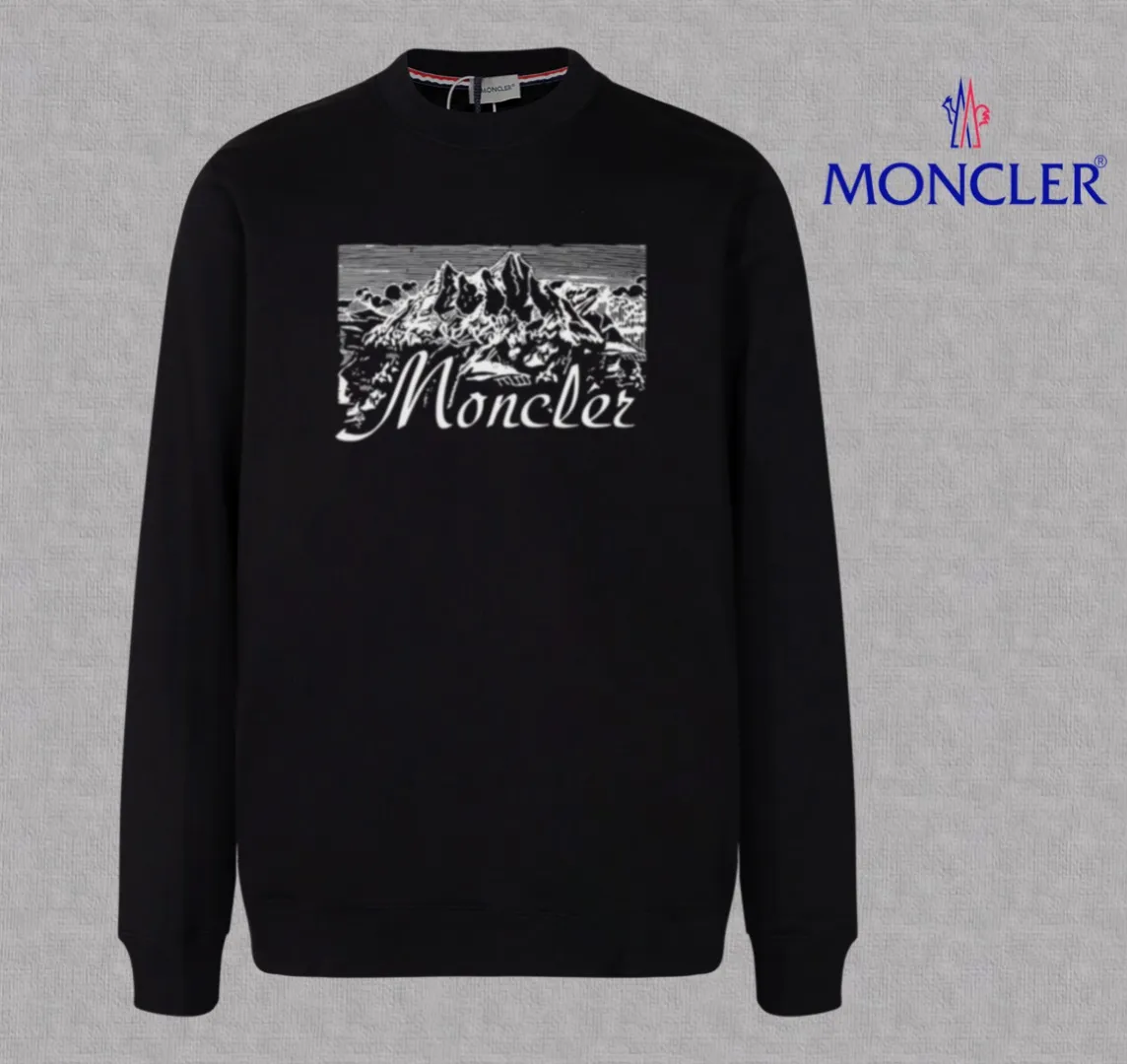 P210 High-version sweatshirt) [Long-term stock] 〖𝐌𝐎𝐍𝐂𝐋𝐄𝐑~Mask〗 Made of 440g heavy-weight fabric. It is different from the market currency. It can be matched with any variety and is properly handsome. 😎The whole dress is made of double waistcoats. The double waistcoats make the whole dress more three-dimensional. Not ordinary factories can do such fine work. 2025 Spring catwalk version of the T stage, on sale at the counter, exquisitely printed round neck terry sweatshirt, high-end double-ply cotton, custom-made stretch ribs, dyed in the same vat, complete with three standards, matched with digital printing patterns and very breathable, same style for men and women, color: black, white, apricot, size: S M L XL 2XL