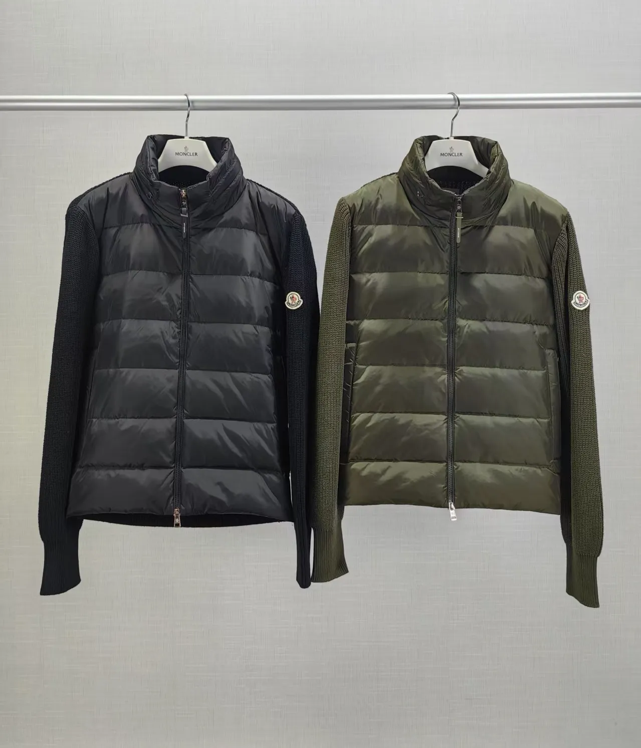 P660 Moncler autumn and winter new men's classic logo patch knitted stand collar down jacket