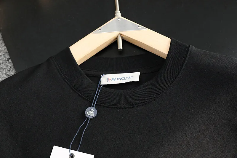 P180 MONCLER 2025 spring and summer new style, personalized denim embroidery, round neck short-sleeved T-shirt, fashionable men and women, S M L XL XXL five sizes black white