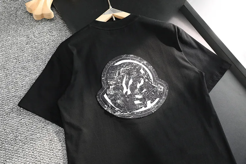 P180 MONCLER 2025 spring and summer new style, personalized denim embroidery, round neck short-sleeved T-shirt, fashionable men and women, S M L XL XXL five sizes black white