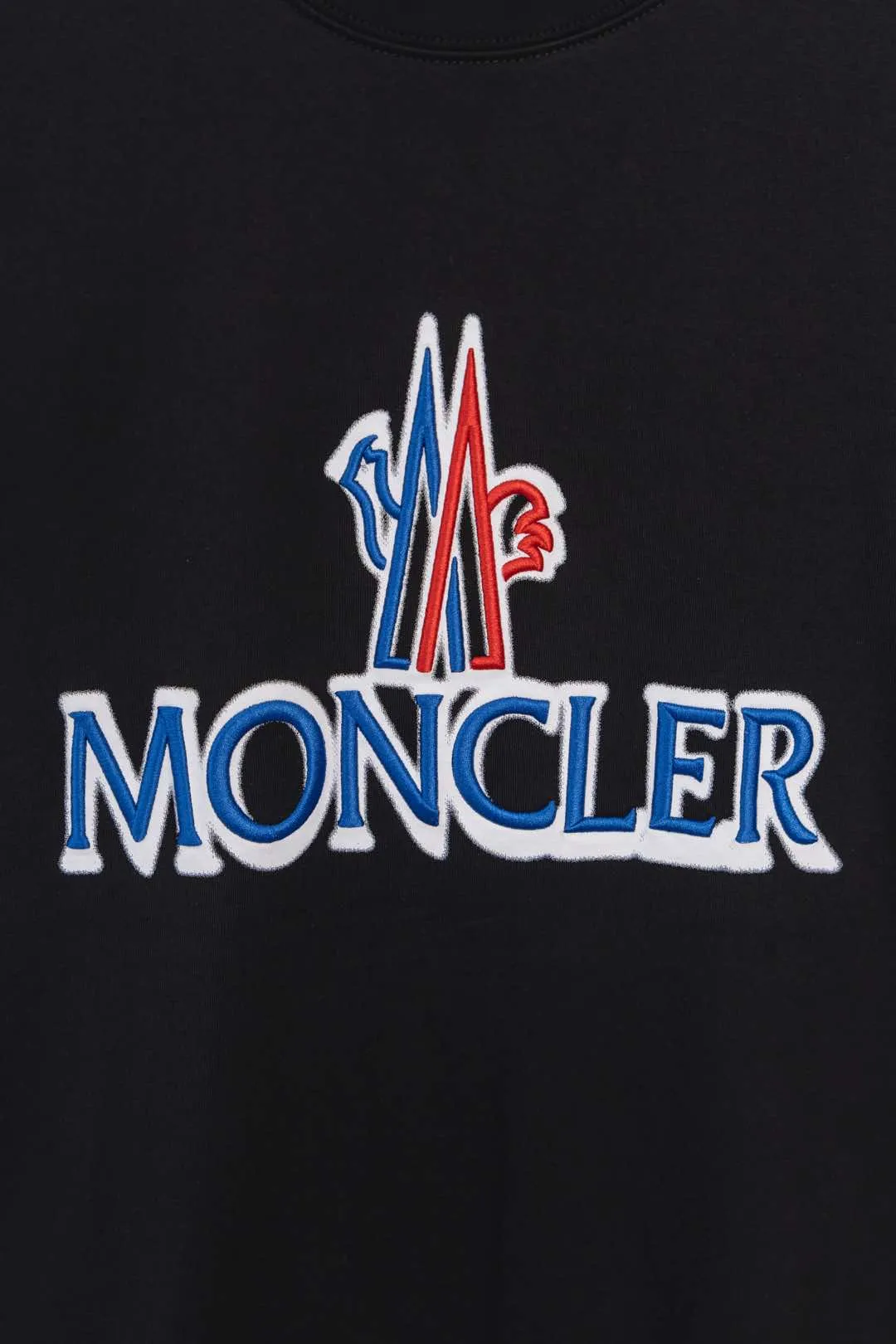 P134 S028 25ss new Moncler short-sleeve mask, made of 260g double yarn fabric, large Moncler LOGO embroidery on the chest + small Moncler embroidery logo on the sleeves, fashionable and elegant, same style for men and women. Color: black, white, size: M~3XL