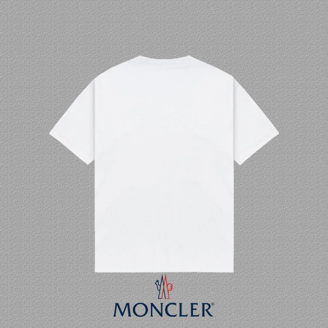 P140 🔥[MONCLER] 2025FW short-sleeved T-shirt, badge LOGO, high-end 26s double yarn 300g fabric, heavy fabric, custom stretcher rib, same vat and dye, complete three standards, same style for men and women, color: black, white, size: S M L XL 2XL