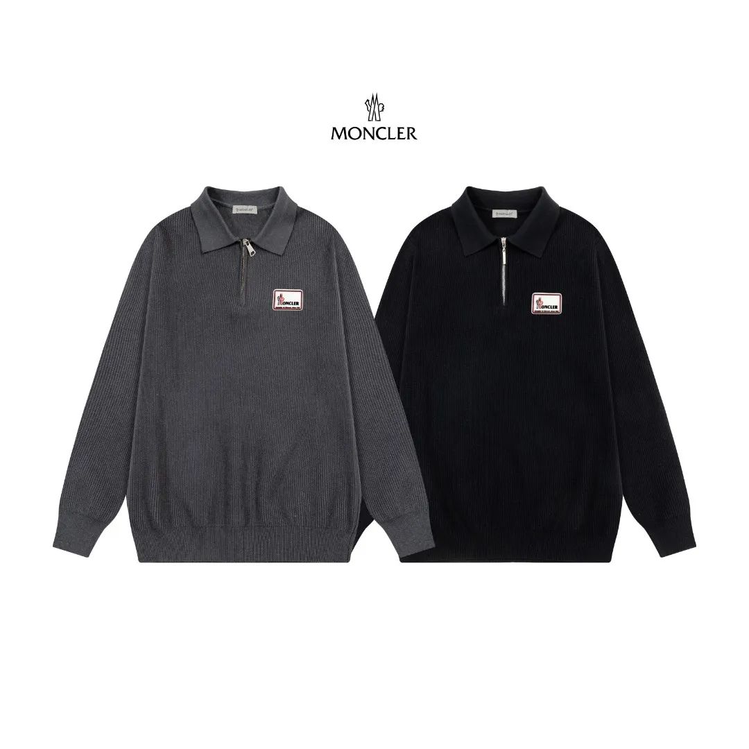 P250 Moncler masked zipper lapel sweater, the latest 2025 casual Polo wool sweater.  The texture is delicate, soft and comfortable, skin-friendly and warm, not easy to deform, simple and high-end style, and the logo on the chest is very exquisite and perfect! The upper body effect is very strong 👍 Color: black, gray Size: S-XL