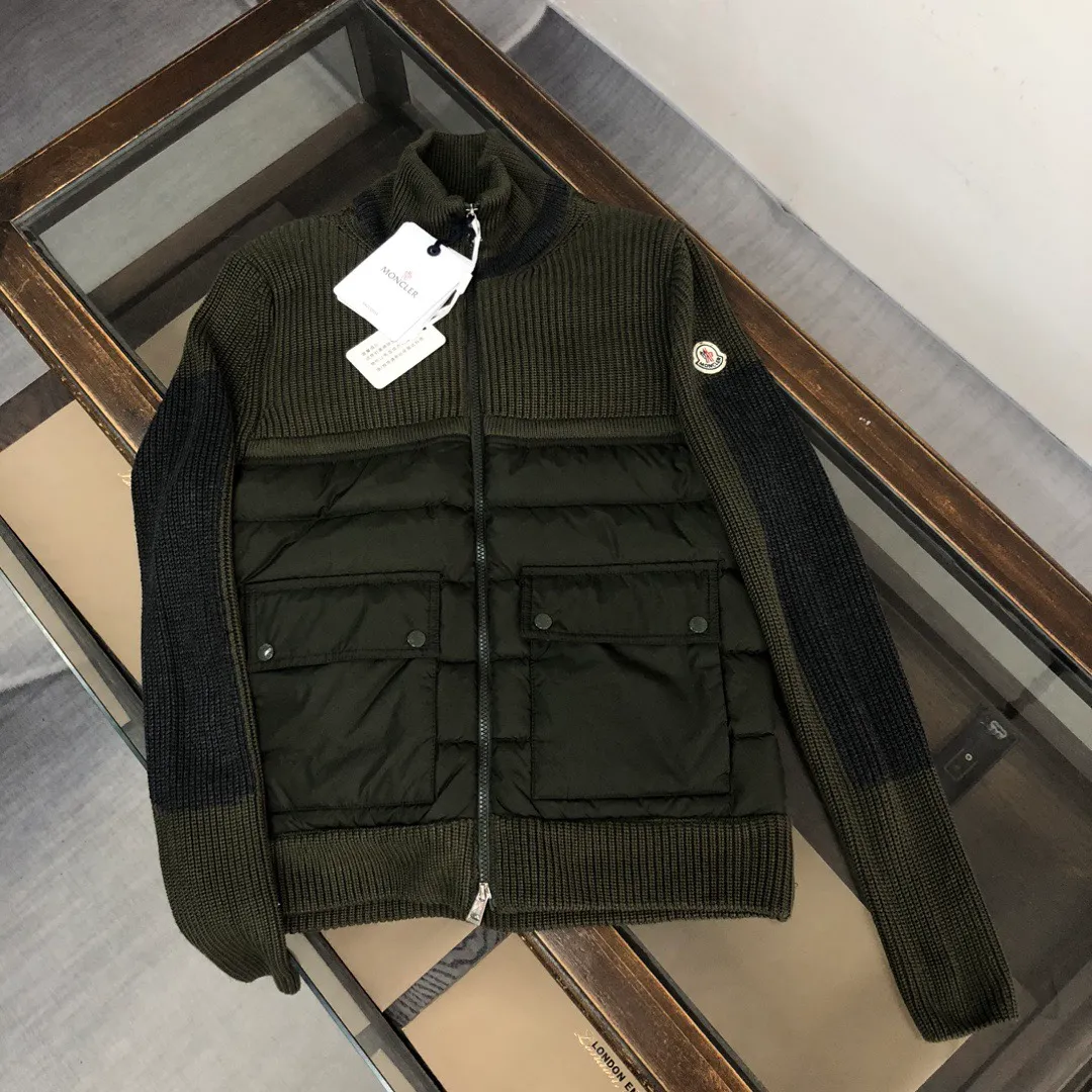 P680 Guangzhou high version Moncler Moncler knitted down solid color connecting zipper double pocket jacket thin coat black military green S M L XL
