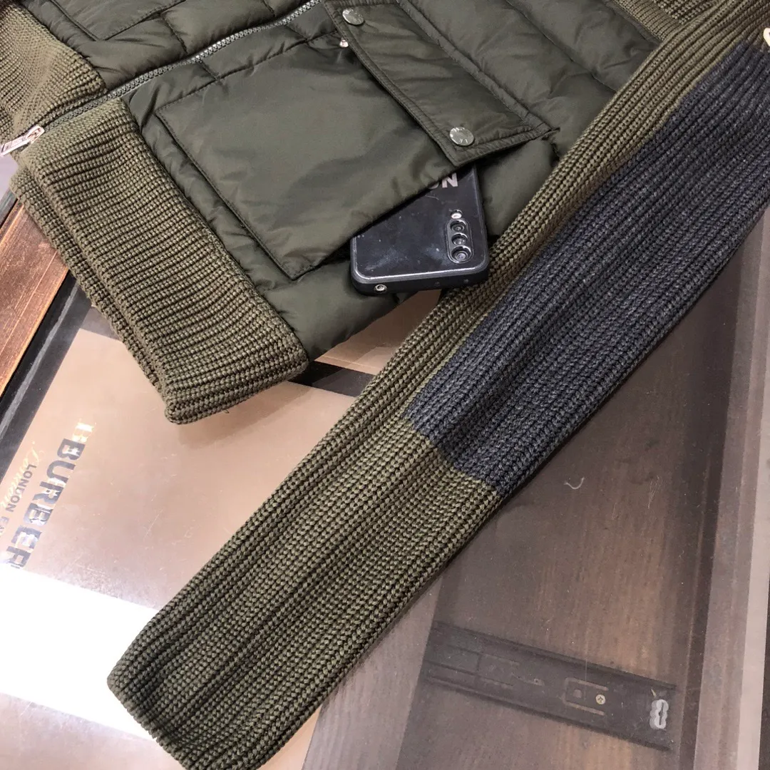 P680 Guangzhou high version Moncler Moncler knitted down solid color connecting zipper double pocket jacket thin coat black military green S M L XL