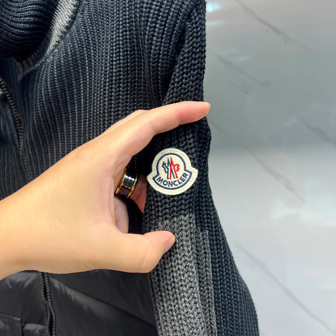 P680 Guangzhou high version Moncler Moncler knitted down solid color connecting zipper double pocket jacket thin coat black military green S M L XL