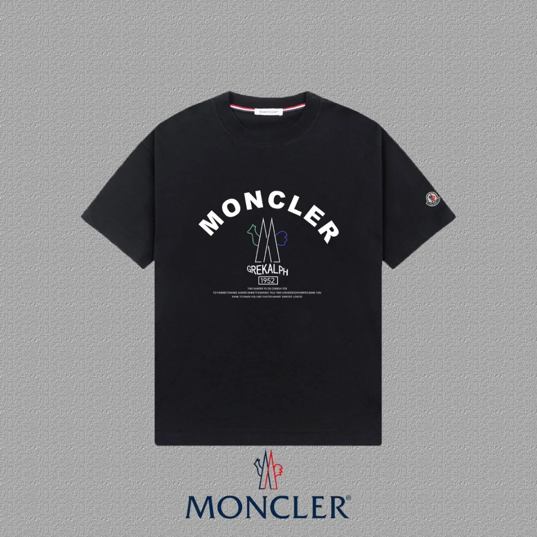 P140 [MONCLER] 2025FW short-sleeved T-shirt with badge + LOGO, high-end 26s double yarn 300g fabric, heavy fabric, custom stretcher rib, same cylinder and dye, complete three standards, same style for men and women, color: black, white, size: S M L XL 2XL