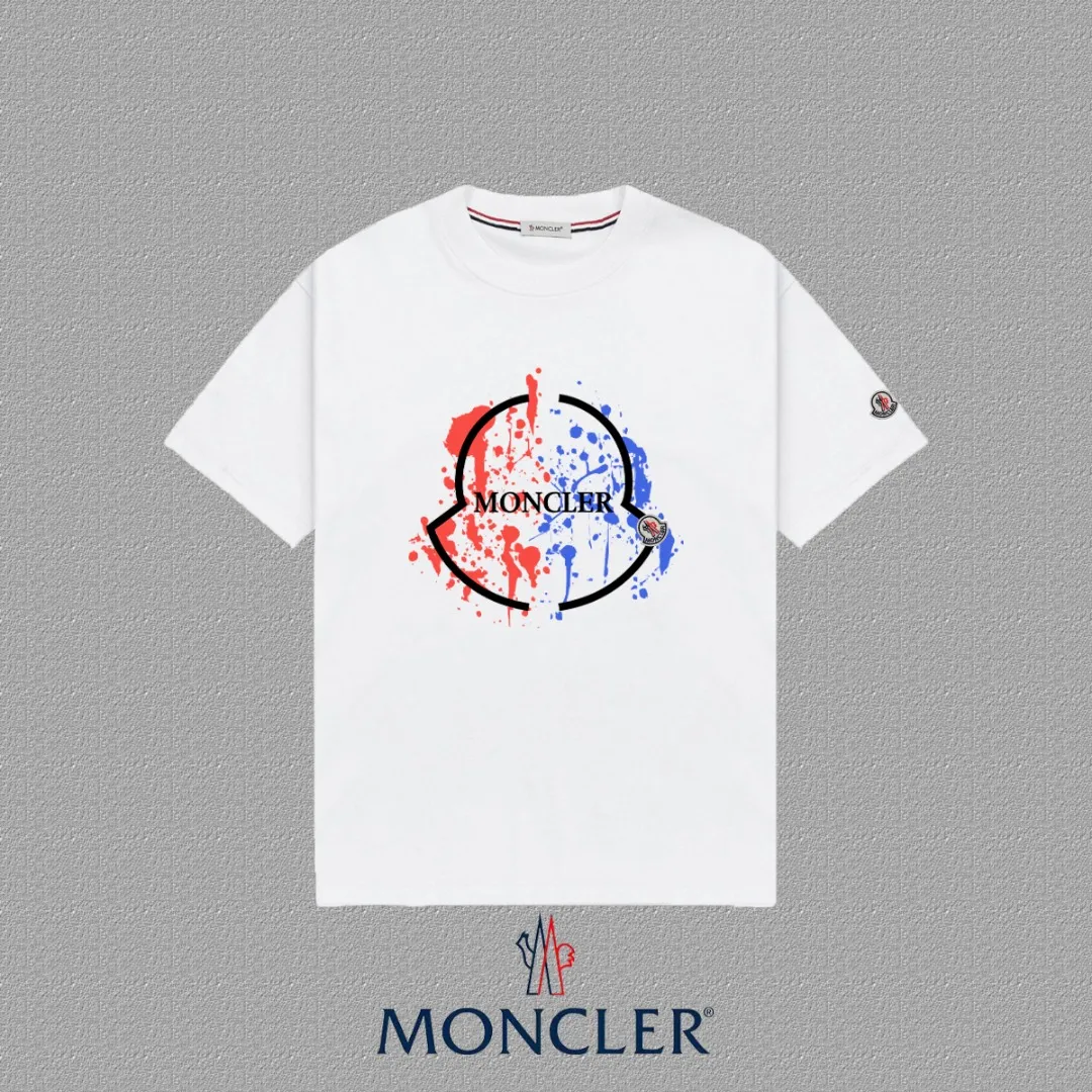 P140 [MONCLER] 2025FW short-sleeved T-shirt with badge + LOGO, high-end 26s double yarn 300g fabric, heavy fabric, custom stretcher rib, same cylinder and dye, complete three standards, same style for men and women, color: black, white, size: S M L XL 2XL