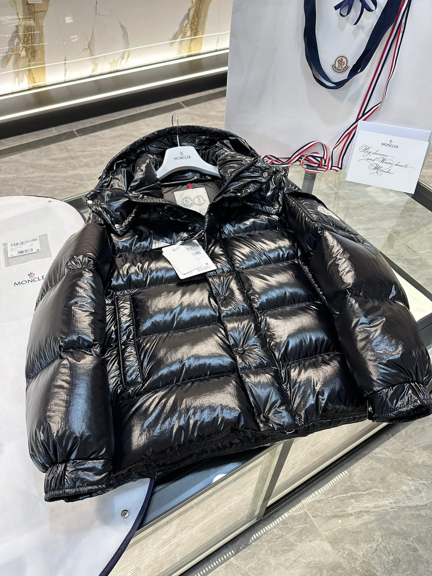 P760 Moncler Maya 70 winter short down jacket. Goose down filled version. More details in real shots.