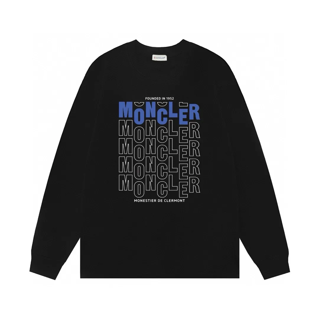 P170 Moncler 2025 new model, hollow letter logo, same style for men and women, long-sleeved T-shirt ·Customized 300g 100% double yarn pure cotton fabric ·Dyeing 32 counts double thread ·Collar label, hangtag, main mark and three labels complete Color: Black Size: XS S M L