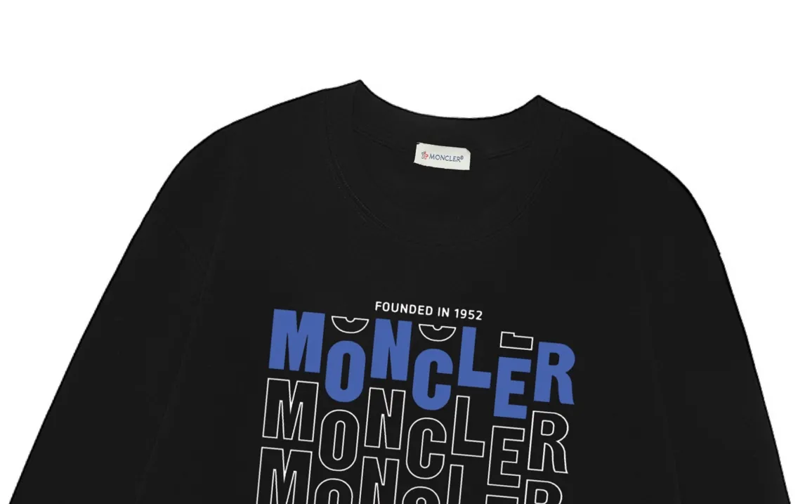 P170 Moncler 2025 new model, hollow letter logo, same style for men and women, long-sleeved T-shirt ·Customized 300g 100% double yarn pure cotton fabric ·Dyeing 32 counts double thread ·Collar label, hangtag, main mark and three labels complete Color: Black Size: XS S M L