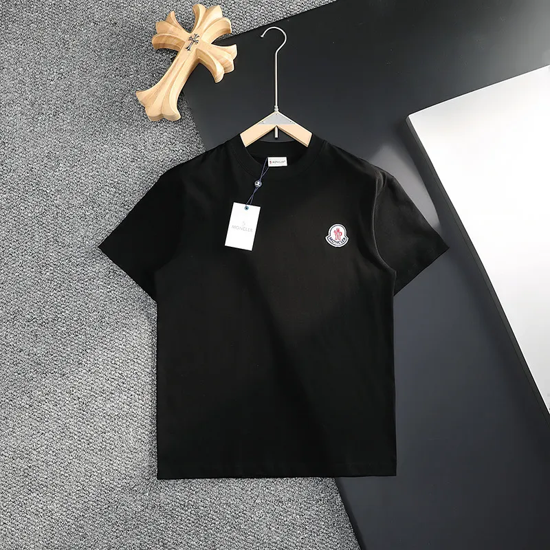 P170 MONCLER 2025 spring and summer new model, trendy hollow patch embroidery, round neck short-sleeved T-shirt, fashionable men and women, S M L XL XXL five sizes black white