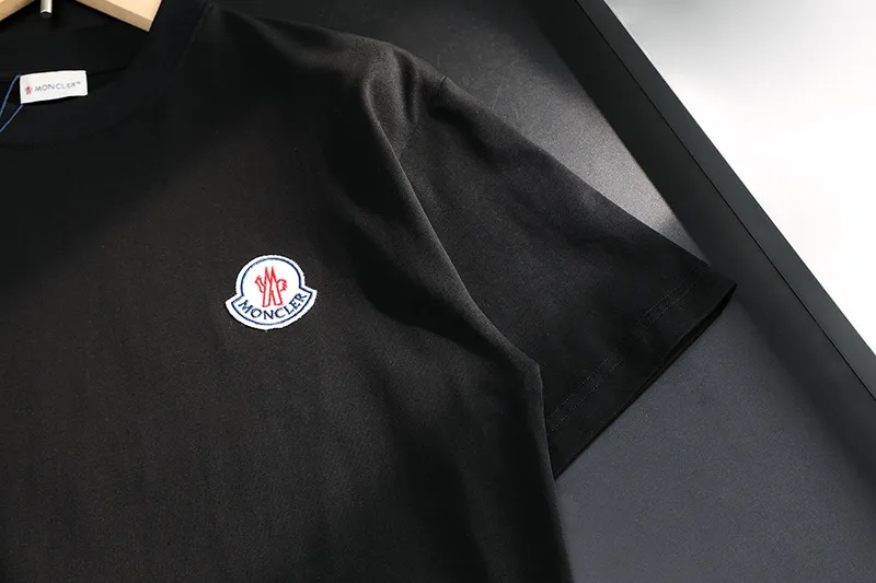 P170 MONCLER 2025 spring and summer new model, trendy hollow patch embroidery, round neck short-sleeved T-shirt, fashionable men and women, S M L XL XXL five sizes black white