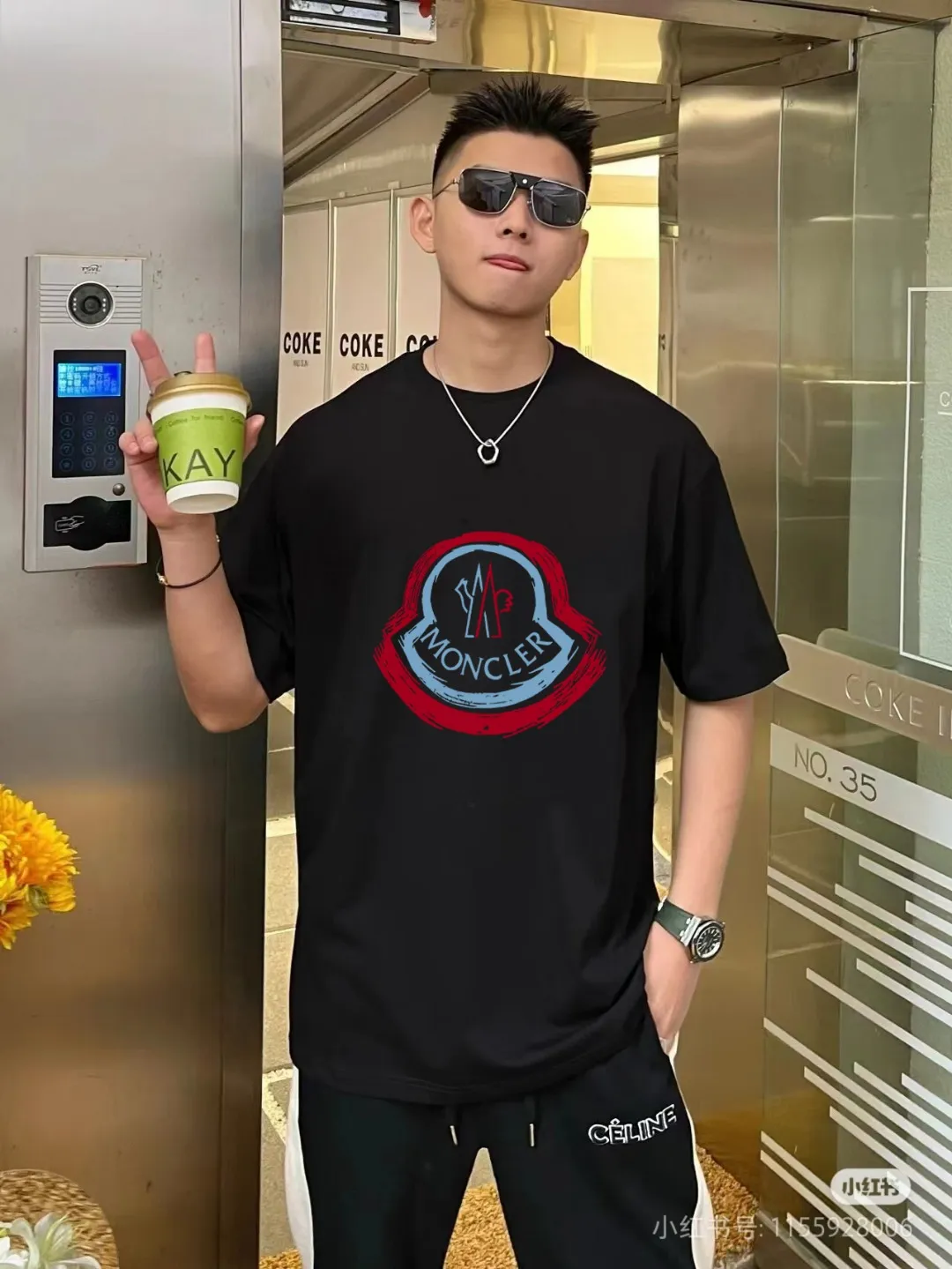P140 [MONCLER] 2025FW short-sleeved T-shirt, LOGO printing, high-end 26s double yarn 300g fabric, heavy fabric, custom stretcher rib, same vat and dye, three standard complete, same style for men and women, color: black, white, size: S M L XL 2XL