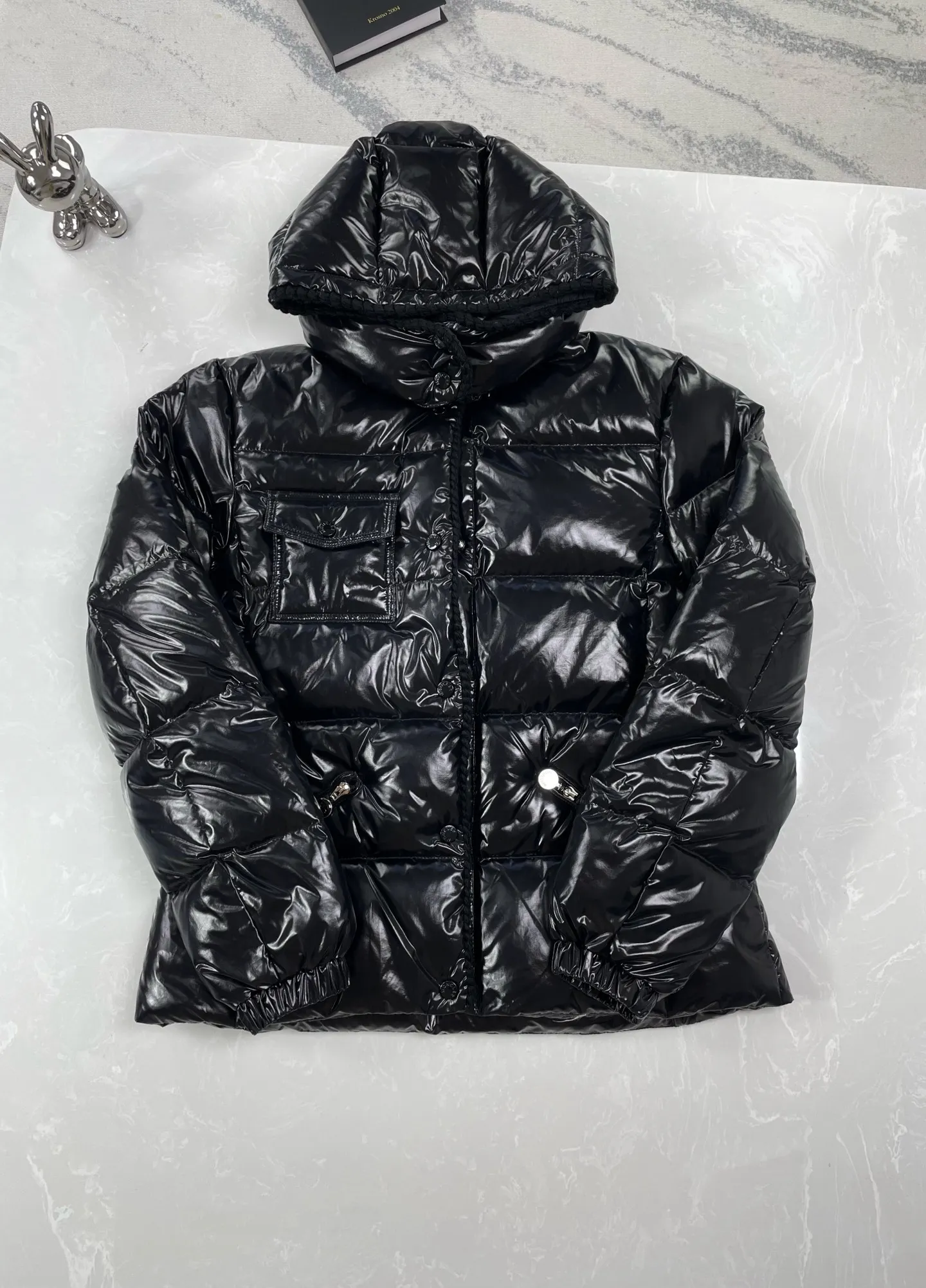 P930 (high version) Moncler-Mask-25ss woven trim hooded women's slimming waist down jacket Size:0 1 2 3