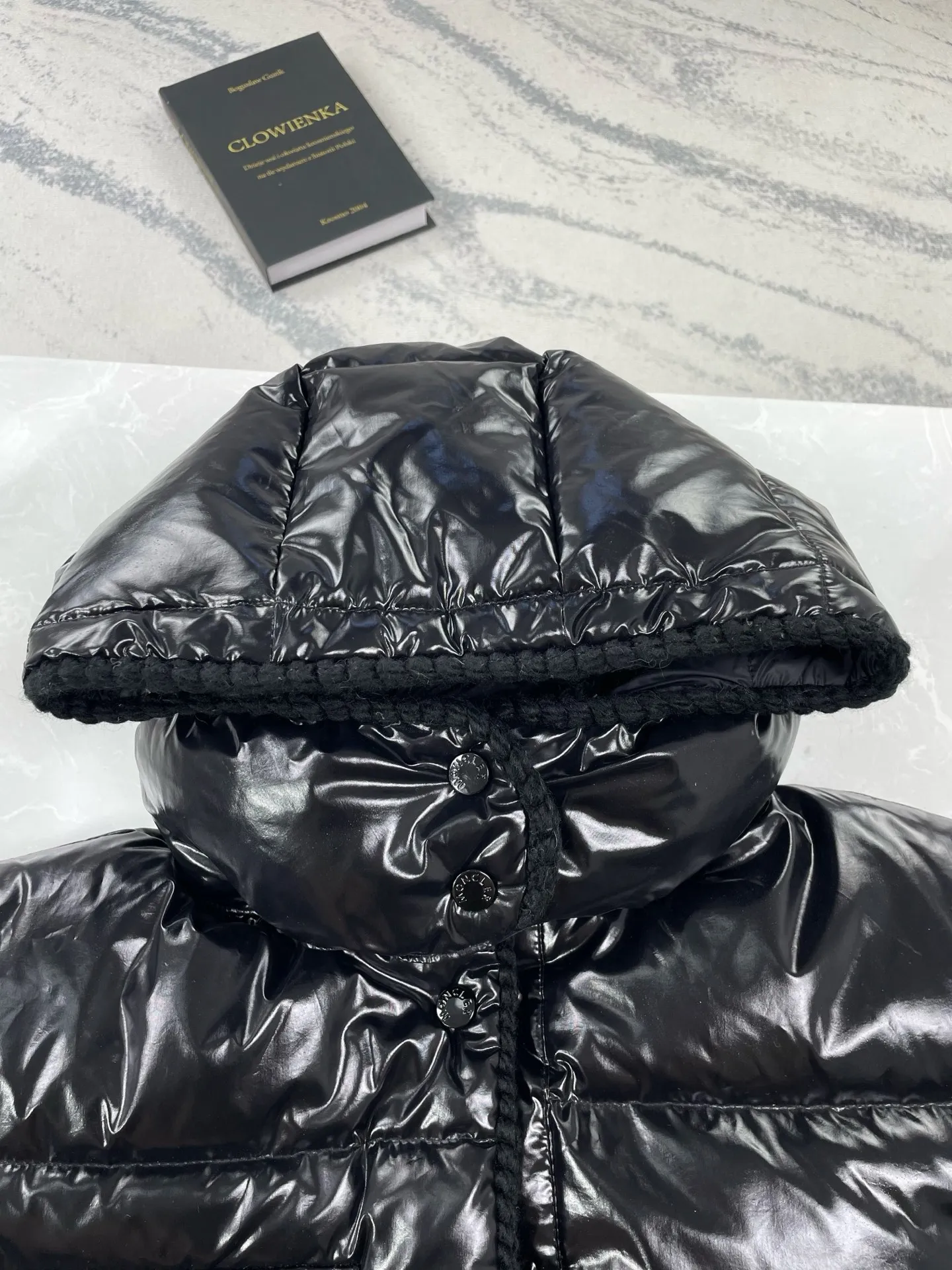 P930 (high version) Moncler-Mask-25ss woven trim hooded women's slimming waist down jacket Size:0 1 2 3