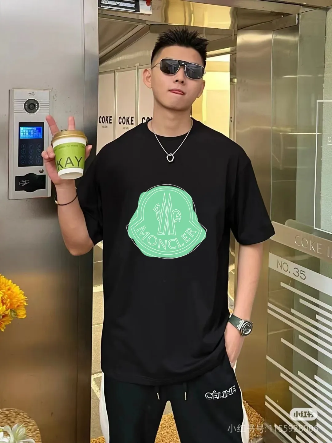 P140 🔥 [MONCLER] 2025FW short-sleeved T-shirt LOGO printing, high-end 26s double yarn 300g fabric, heavy fabric, custom stretcher rib, same vat and dye, complete three standards, same style for men and women, color: black, white, size: S M L XL 2XL