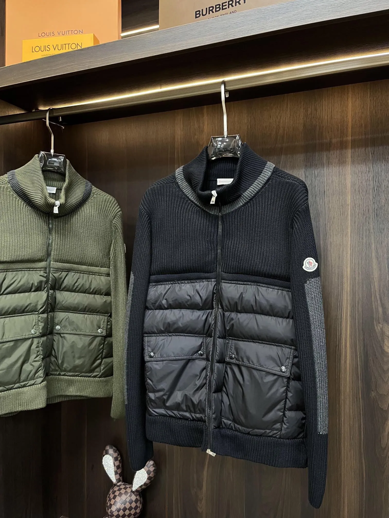 P680 Guangzhou high version Moncler Moncler knitted down solid color connecting zipper double pocket jacket thin coat black military green S M L XL