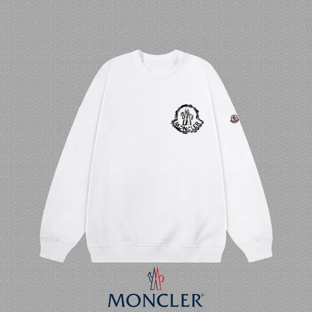 P190 🔥[Moncler] 2025 autumn and winter new round neck sweatshirt High-end pure cotton double-ply 400g heavy terry fabric Color: Black White Size: S M L XL 2XL