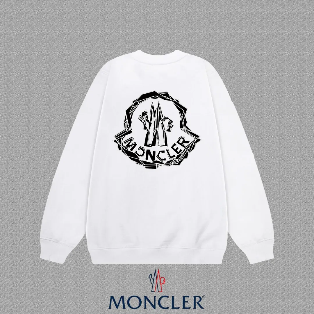 P190 🔥[Moncler] 2025 autumn and winter new round neck sweatshirt High-end pure cotton double-ply 400g heavy terry fabric Color: Black White Size: S M L XL 2XL