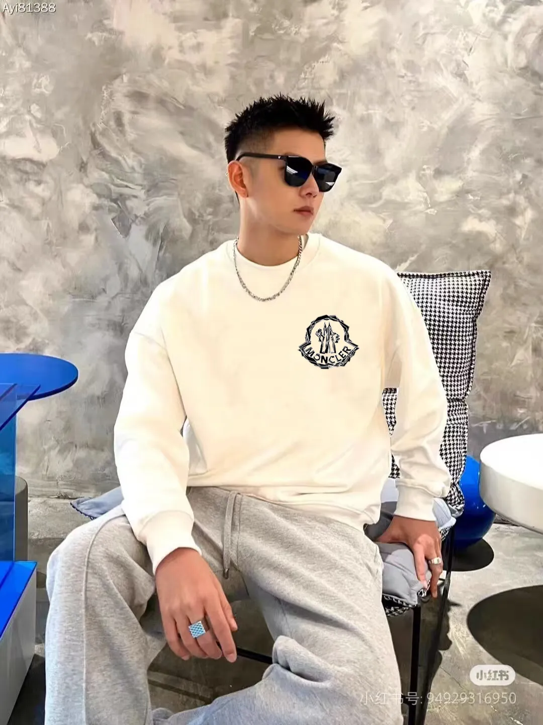 P190 🔥[Moncler] 2025 autumn and winter new round neck sweatshirt High-end pure cotton double-ply 400g heavy terry fabric Color: Black White Size: S M L XL 2XL