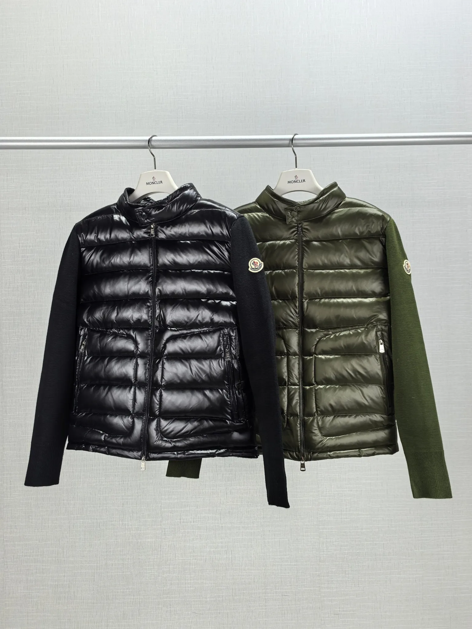 P700. 168# Moncler double pocket down splicing wool sweater stand collar zipper jacket