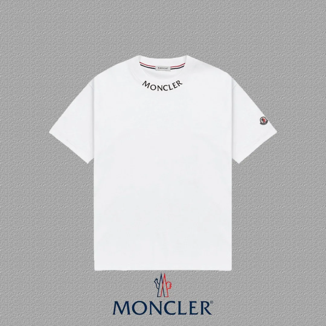 P140 [MONCLER] 2025FW short-sleeved T-shirt, badge + LOGO thick plate, high-end 26s double yarn 300g fabric, heavy fabric, custom stretcher rib, same cylinder and dye, complete three standards, same style for men and women, color: black, white, size: S M L XL 2XL