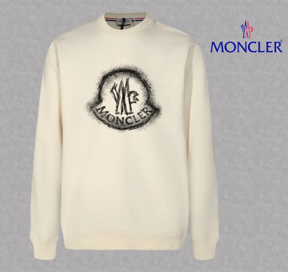 P210 High-version sweatshirt) [Long-term stock] 〖𝐌𝐎𝐍𝐂𝐋𝐄𝐑~Mask〗 Made of 440g heavy-weight fabric. It is different from the market currency. It can be matched with any variety and is properly handsome. 😎The whole dress is made of double waistcoats. The double waistcoats make the whole dress more three-dimensional. Not ordinary factories can do such fine work. 2025 Spring catwalk version of the T stage, on sale at the counter, exquisitely printed round neck terry sweatshirt, high-end double-ply cotton, custom-made stretch ribs, dyed in the same vat, complete with three standards, matched with digital printing patterns and very breathable, same style for men and women, color: black, white, apricot, size: S M L XL 2XL