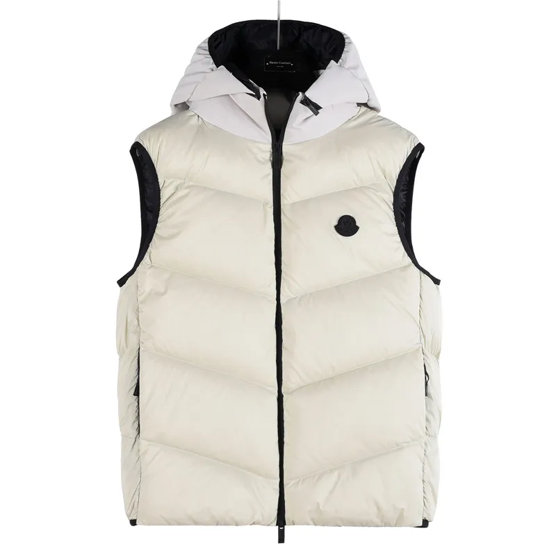 P800 𝑴𝒐𝒏𝒄𝒍𝒆𝒓｜Moncler/Moncler 25𝒔𝒔 Guersac autumn and winter new twill craft hooded [removable hood] light luxury fashionable down vest for men and women #T48# 𝑺𝒊𝒛𝒆：𝟭# 𝟮# 𝟯# 𝟰# 𝟱# Product color: black, beige