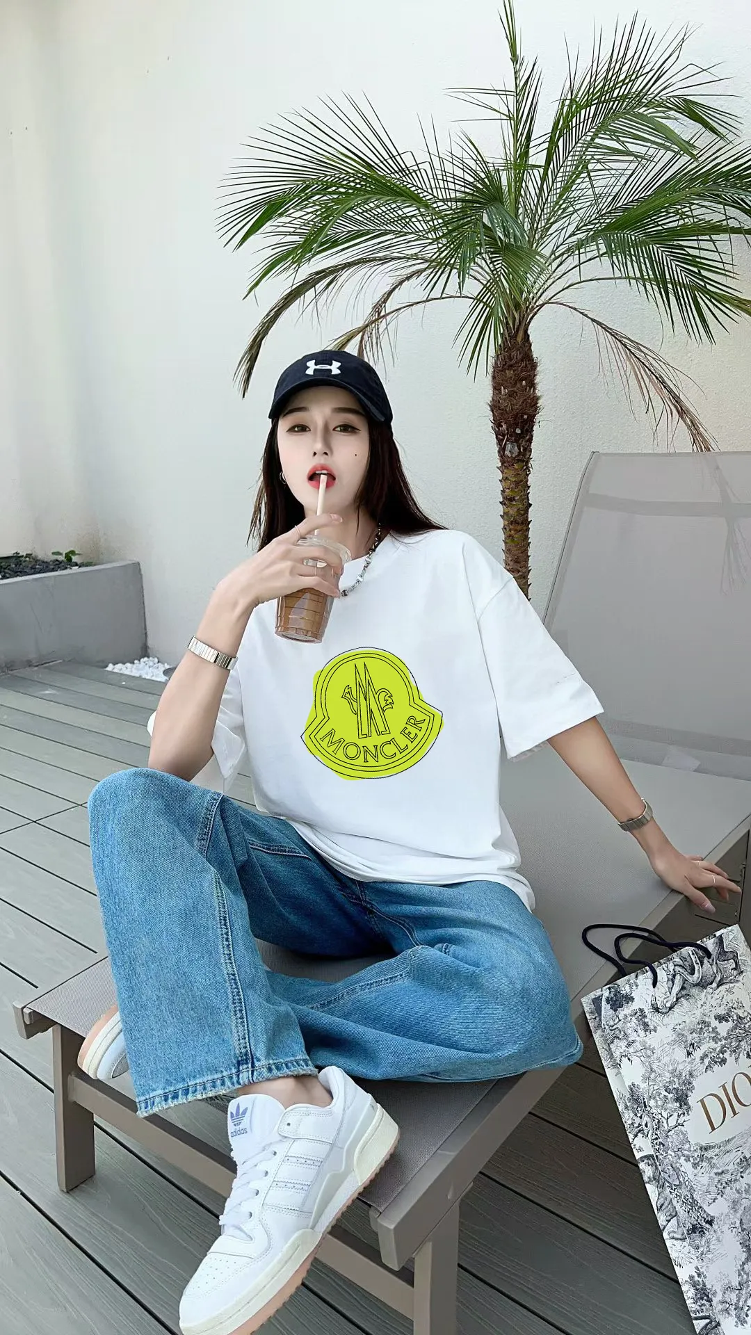 P140 🔥 [MONCLER] 2025FW short-sleeved T-shirt LOGO printing, high-end 26s double yarn 300g fabric, heavy fabric, custom stretcher rib, same vat and dye, complete three standards, same style for men and women, color: black, white, size: S M L XL 2XL