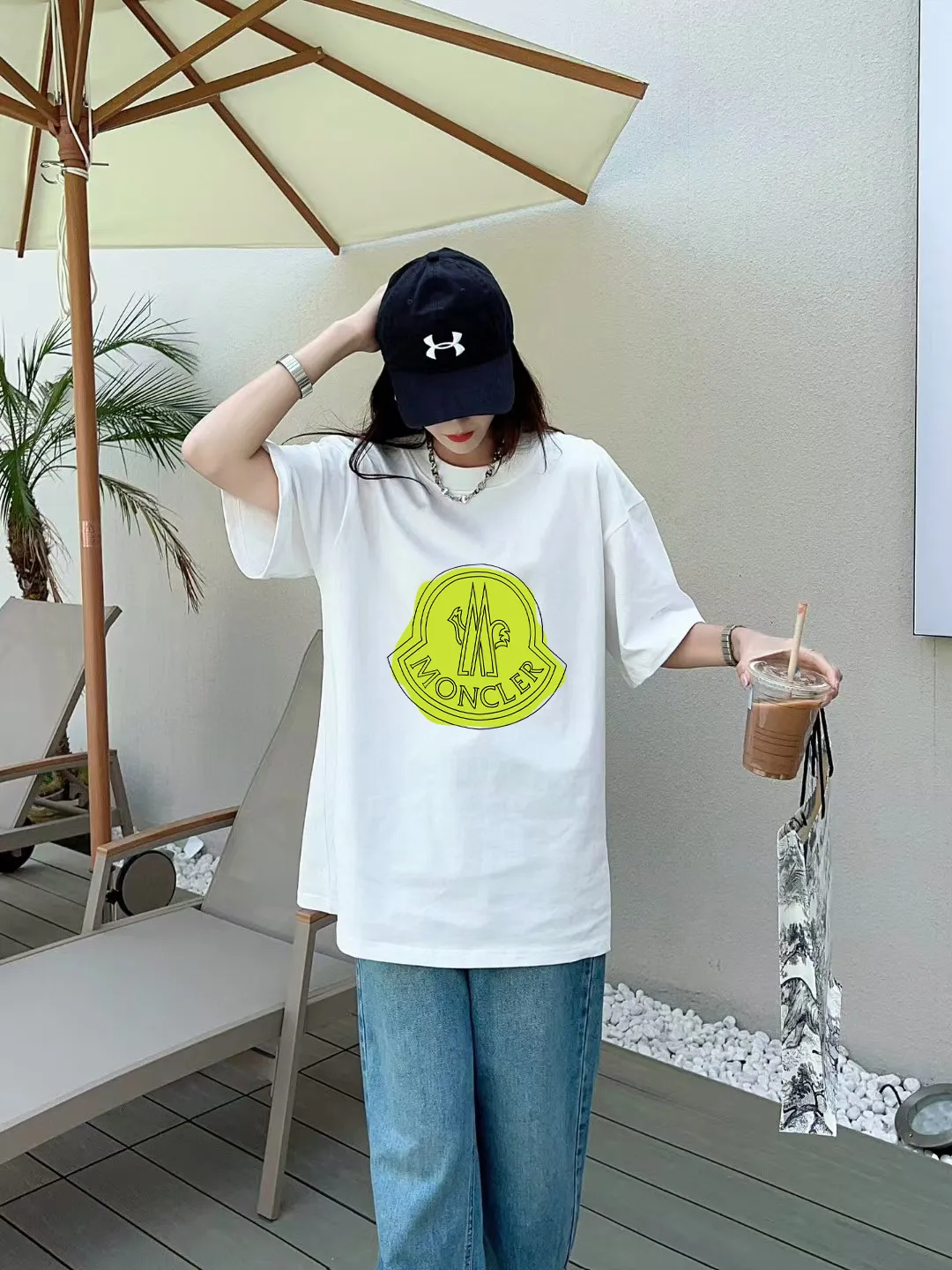 P140 🔥 [MONCLER] 2025FW short-sleeved T-shirt LOGO printing, high-end 26s double yarn 300g fabric, heavy fabric, custom stretcher rib, same vat and dye, complete three standards, same style for men and women, color: black, white, size: S M L XL 2XL