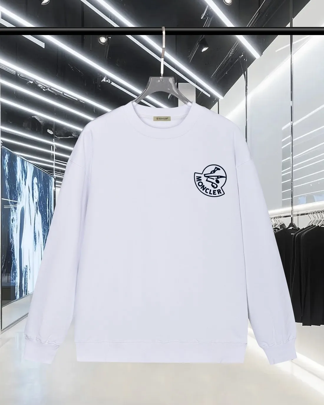 P220 (Next day shipping) MONCLER/Mousse 2025Fw new autumn and winter style 400g pullover round neck long-sleeved sweatshirt Three-dimensional offset letter logo Embossed technology Same style for men and women Brand classic Pure cotton fabric Official synchronization High version High quality Fashion personality Versatile trend Pure original quality Original fabric Hang tag Collar label Washed wheat Three complete labels Color: Black. White. Size: S-XL