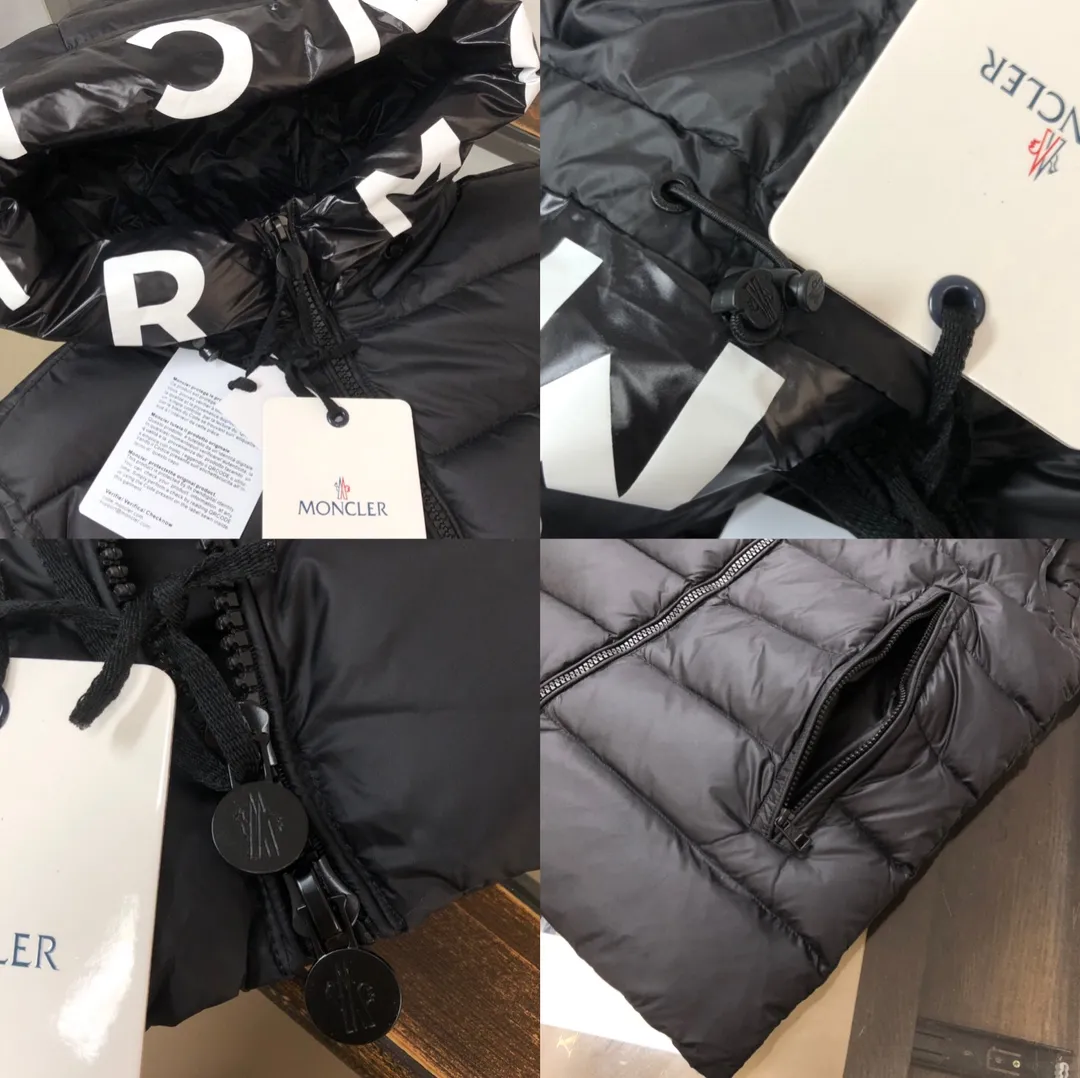 P660 moncler/Moncler hooded letter-printed down vest for men and women. It is carefully made of original nylon fabric and decorated with Moncler's unique logo details on the front chest. Made from the original version, every detail inside is restored. As soon as you pick up the real velvet and fake velvet, you can tell that only good things are made. Color: Black White Size: 1 2 3 4 5 (M～3xl)