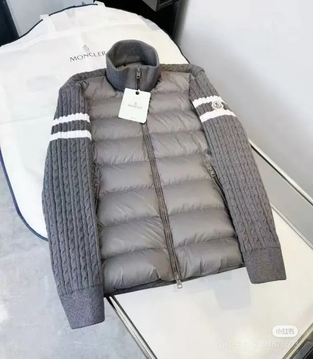 P640 Moncler. Sleeves parallel bar splicing knitted black gray size 12345