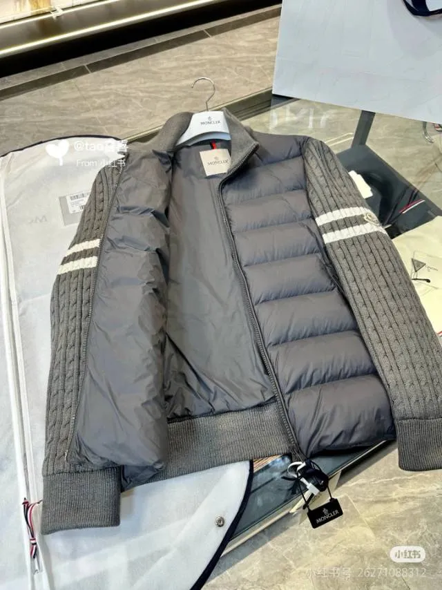 P640 Moncler. Sleeves parallel bar splicing knitted black gray size 12345