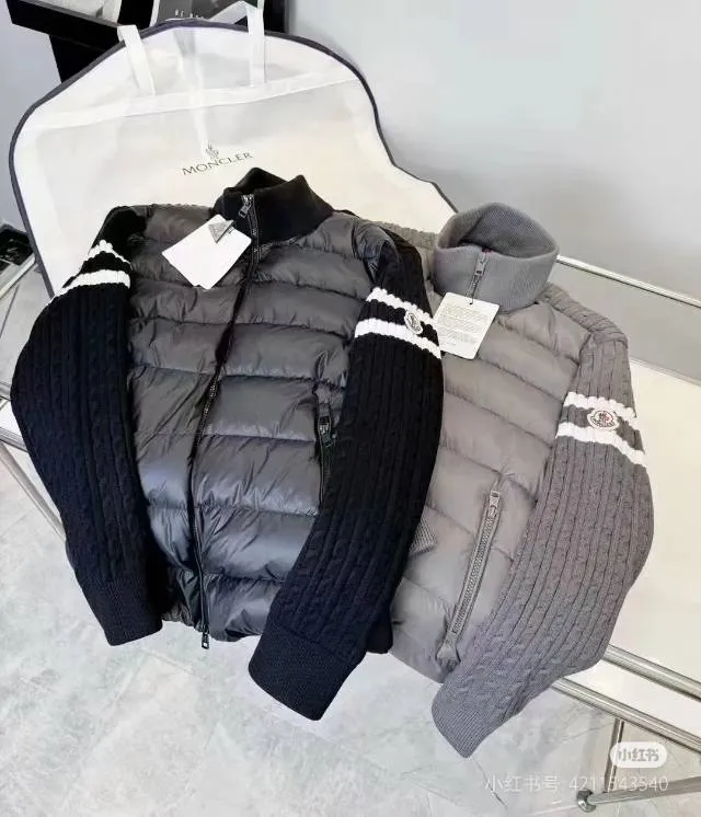 P640 Moncler. Sleeves parallel bar splicing knitted black gray size 12345