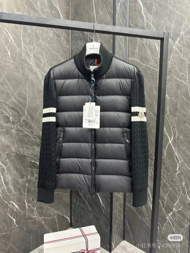 P640 Moncler. Sleeves parallel bar splicing knitted black gray size 12345