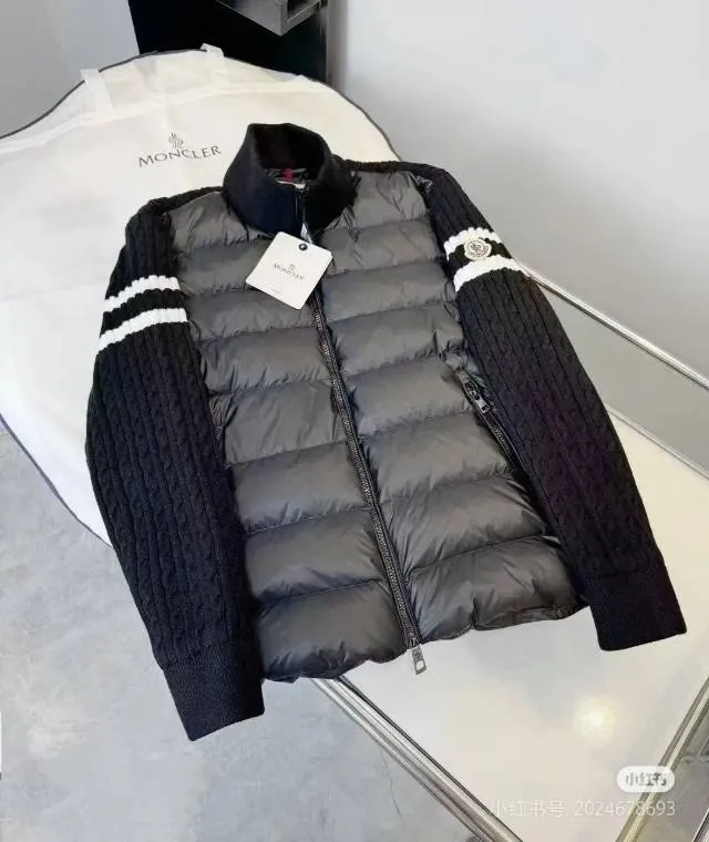 P640 Moncler. Sleeves parallel bar splicing knitted black gray size 12345
