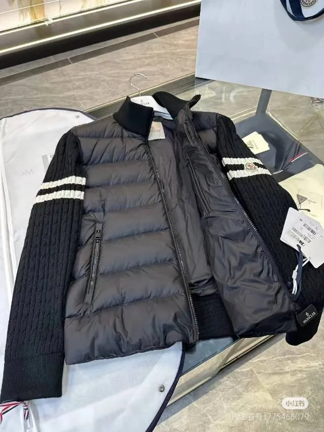 P640 Moncler. Sleeves parallel bar splicing knitted black gray size 12345