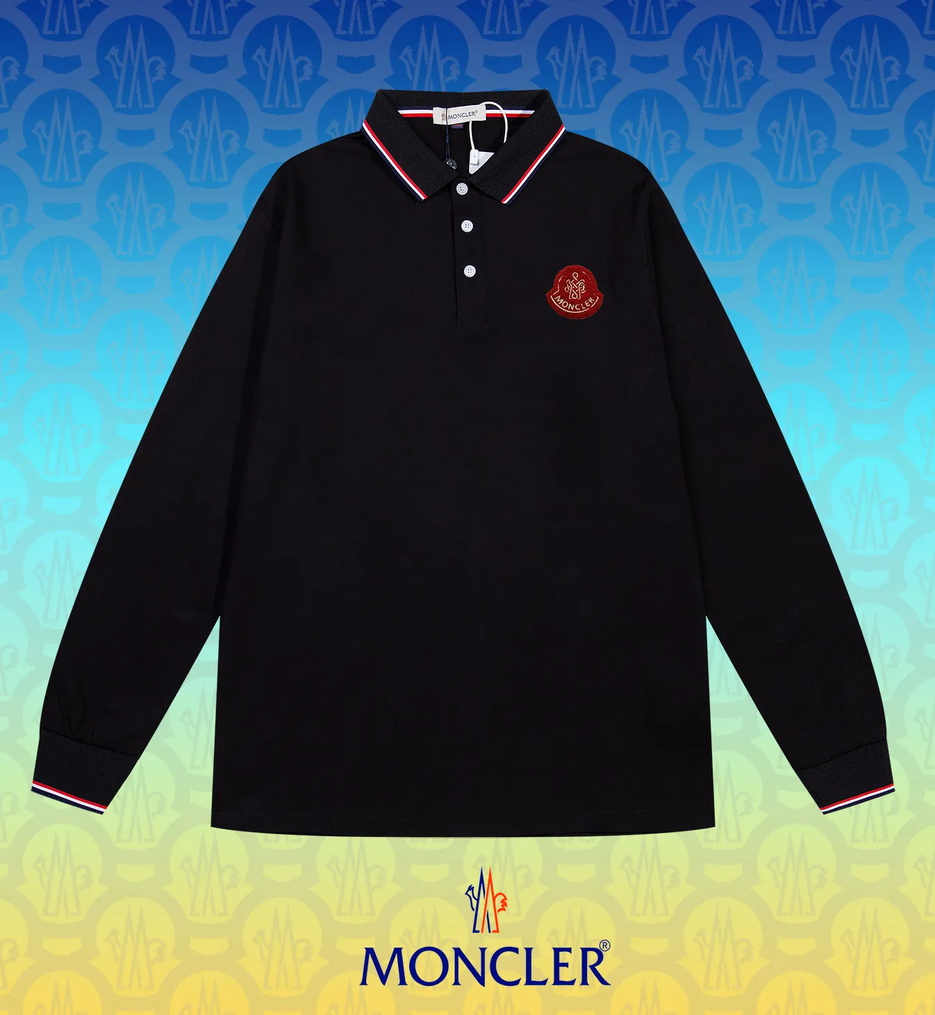 P200 New in stock】𝐌𝐎𝐍𝐂𝐋𝐄𝐑~Mengkou #2025 New high-quality lapel long-sleeved POLO shirt in early spring, custom-made fabrics at the counter. Highly breathable and comfortable, with impeccable details. The brand's simple element design concept reflects high quality. It feels delicate and soft! It presents a casual cut and the upper body shape is great! The chest is filled with three-dimensional embroidery of the brand LOGO to highlight quality and luxury. Color: black, white Size: M~L~XL~2XL~3XL