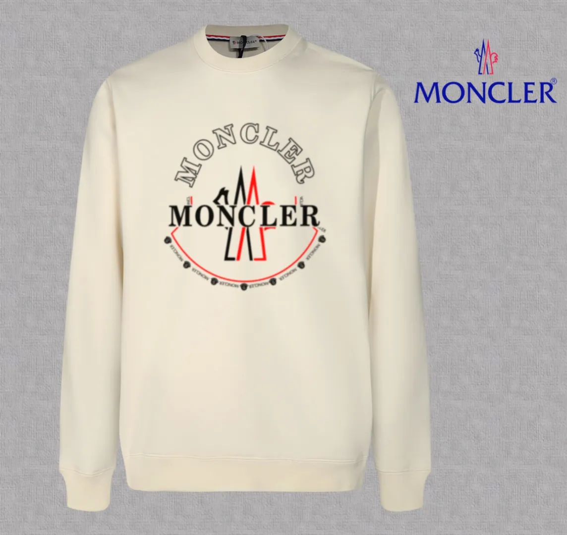 P210 High-version sweatshirt) [Long-term stock] 〖𝐌𝐎𝐍𝐂𝐋𝐄𝐑~Mask〗 Made of 440g heavy-weight fabric. It is different from the market currency. It can be matched with any variety and is properly handsome. 😎The whole dress is made of double waistcoats. The double waistcoats make the whole dress more three-dimensional. Not ordinary factories can do such fine work. 2025 Spring runway version of the T stage, on sale at the counter, round neck terry sweatshirt, high-end double-strand pure cotton, custom-made stretch ribs, dyed in the same vat, complete with three standards, matched with exquisite embroidered LOGO on the chest, simple and advanced, same style for men and women. Color: black, apricot, white, size: S M L XL 2XL