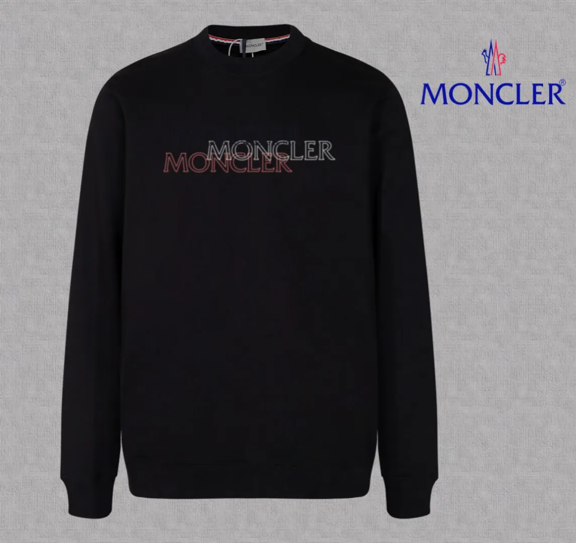 P210 High-version sweatshirt) [Long-term stock] 〖𝐌𝐎𝐍𝐂𝐋𝐄𝐑~Mask〗 Made of 440g heavy-weight fabric. It is different from the market currency. It can be matched with any variety and is properly handsome. 😎The whole dress is made of double waistcoats. The double waistcoats make the whole dress more three-dimensional. Not ordinary factories can do such fine work. 2025 Spring catwalk version of the T stage, on sale at the counter, exquisitely printed round neck terry sweatshirt, high-end double-ply cotton, custom-made stretch ribs, dyed in the same vat, complete with three standards, matched with digital printing patterns and very breathable, same style for men and women, color: black, white, apricot, size: S M L XL 2XL