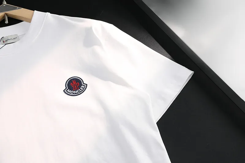 P170 MONCLER 2025 spring and summer new model, trendy hollow patch embroidery, round neck short-sleeved T-shirt, fashionable men and women, S M L XL XXL five sizes black white